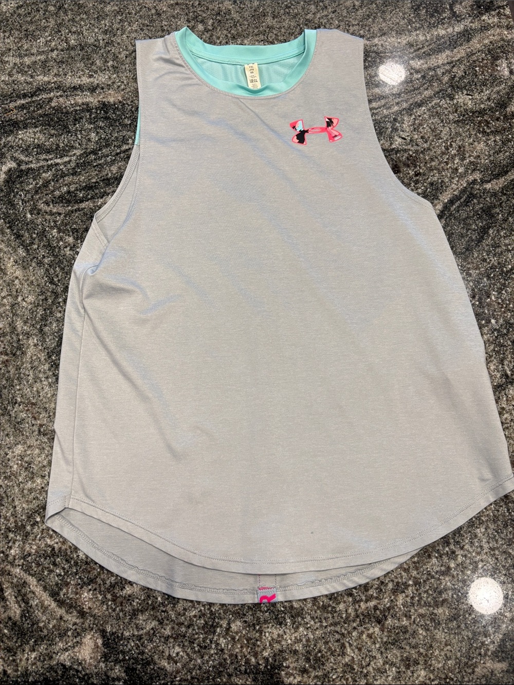 Under Armour Light Gray Tank with Pink Logo and Mint Trim